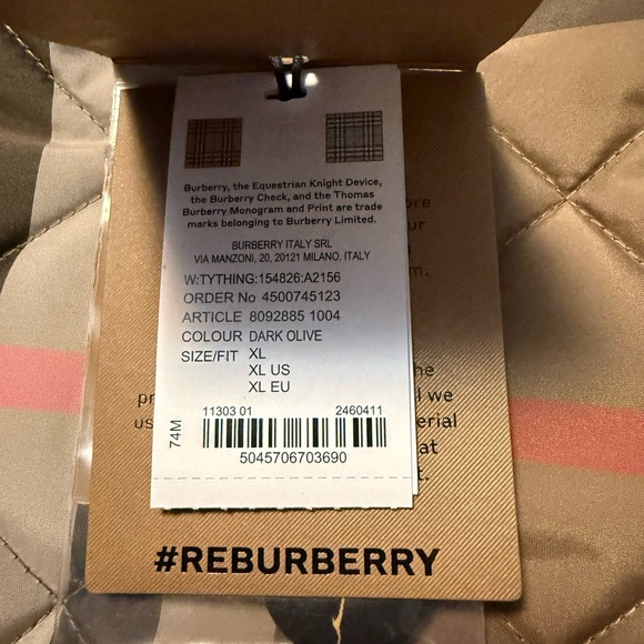 Burberry Olive Green Quilted Puffer Jacket with Signature Check Lining - Picture 4 of 6